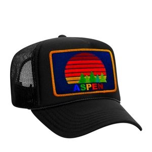 NWOT! Aviator Nation Black "Aspen Sunset" Trucker Hat in Black.